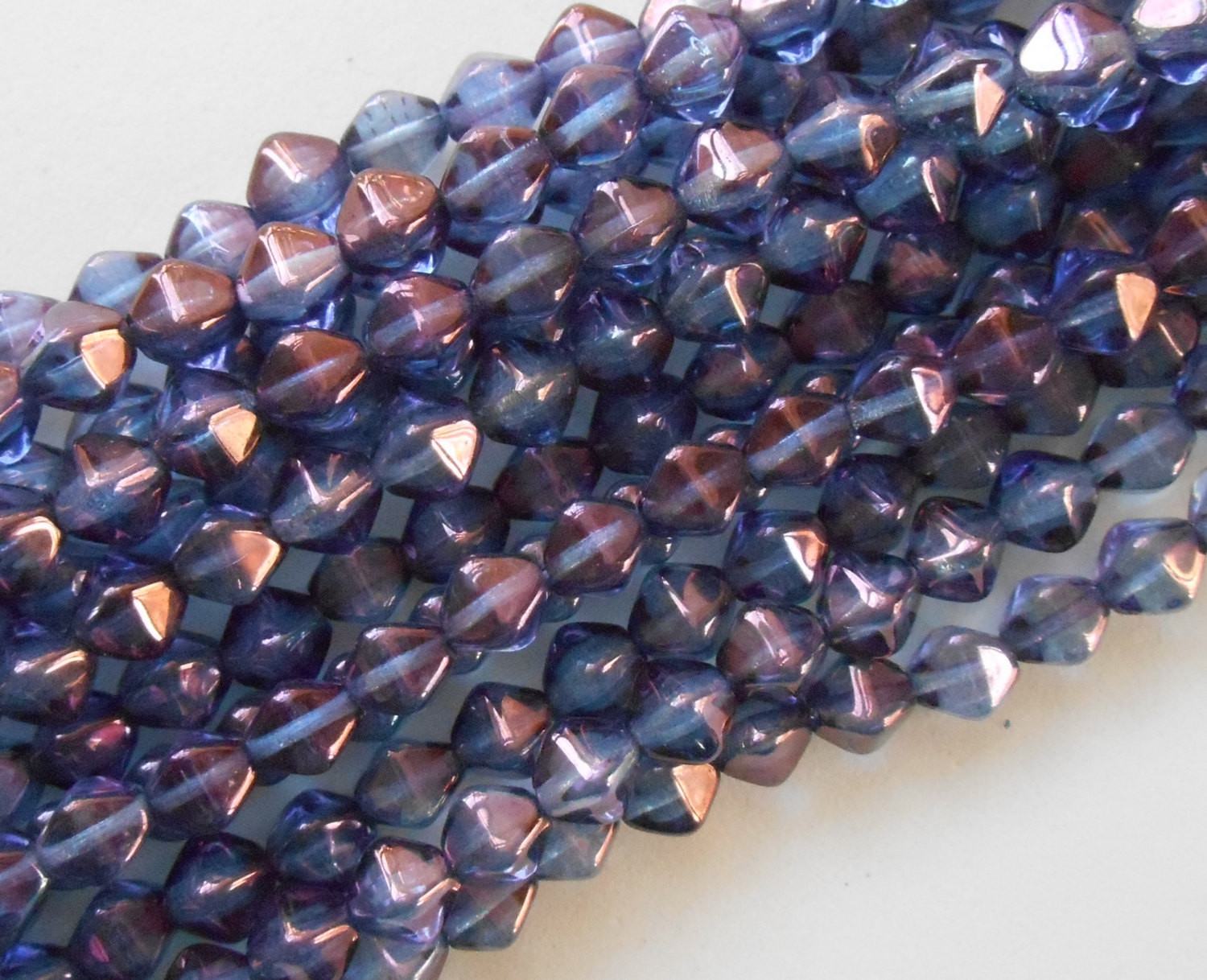 Fifty 6mm Transparent Amethyst Luster bicone pressed glass purple Czech beads, C8650 - Glorious Glass Beads
