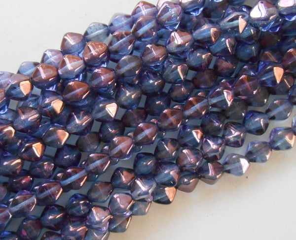 Fifty 6mm Transparent Amethyst Luster bicone pressed glass purple Czech beads, C8650 - Glorious Glass Beads