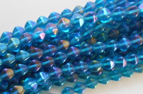 Fifty 6mm Luster Iris Capri Blue bicones, pressed glass Czech bicone beads, C3650 - Glorious Glass Beads