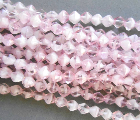 Fifty 6mm Crystal Pink bicones Czech pressed glass bicone beads, C3850 - Glorious Glass Beads