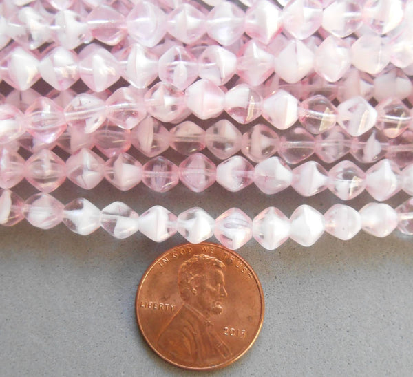 Fifty 6mm Crystal Pink bicones Czech pressed glass bicone beads, C3850 - Glorious Glass Beads