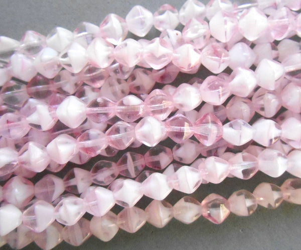 Fifty 6mm Crystal Pink bicones Czech pressed glass bicone beads, C3850 - Glorious Glass Beads