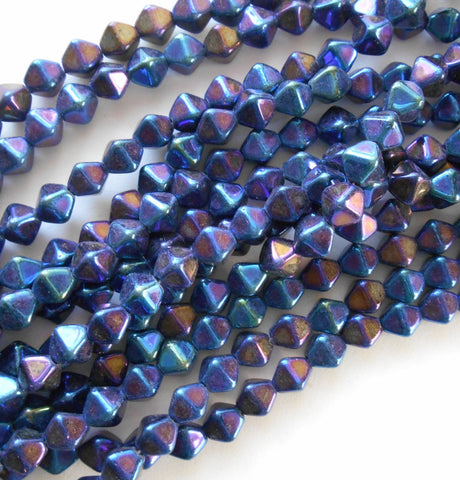 Fifty 6mm Blue Iris bicones pressed glass Czech bicone beads, C3650 - Glorious Glass Beads