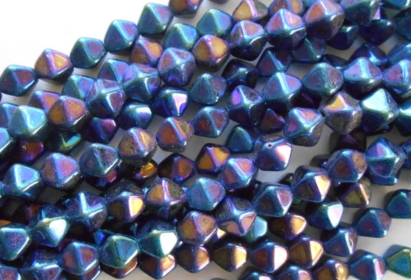 Fifty 6mm Blue Iris bicones pressed glass Czech bicone beads, C3650 - Glorious Glass Beads