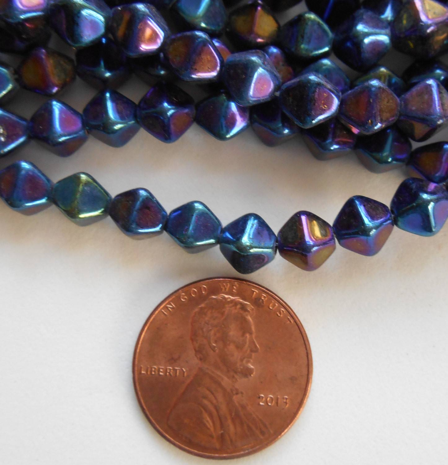 Fifty 6mm Blue Iris bicones pressed glass Czech bicone beads, C3650 - Glorious Glass Beads
