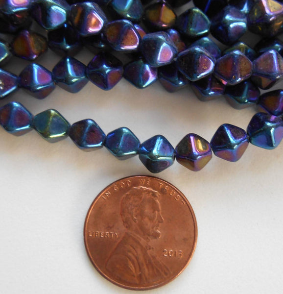 Fifty 6mm Blue Iris bicones pressed glass Czech bicone beads, C3650 - Glorious Glass Beads