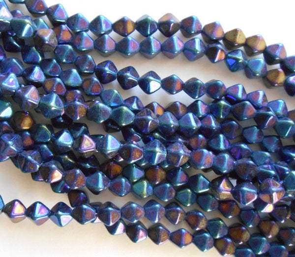 Fifty 6mm Blue Iris bicones pressed glass Czech bicone beads, C3650 - Glorious Glass Beads