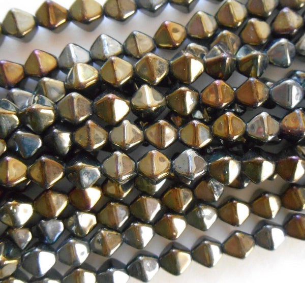 Fifty 6mm Iris Brown bicones pressed glass Czech metallic bicone beads, C3650