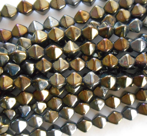 Fifty 6mm Iris Brown bicones pressed glass Czech metallic bicone beads, C3650 - Glorious Glass Beads