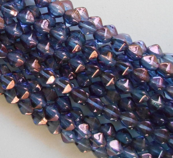 Fifty 6mm Transparent Amethyst Luster bicone pressed glass purple Czech beads, C8650