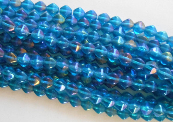 Fifty 6mm Luster Iris Capri Blue bicones, pressed glass Czech bicone beads, C3650 - Glorious Glass Beads
