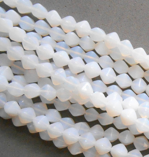Fifty 6mm Milky White bicones, Czech pressed glass bicone beads, C8550 - Glorious Glass Beads