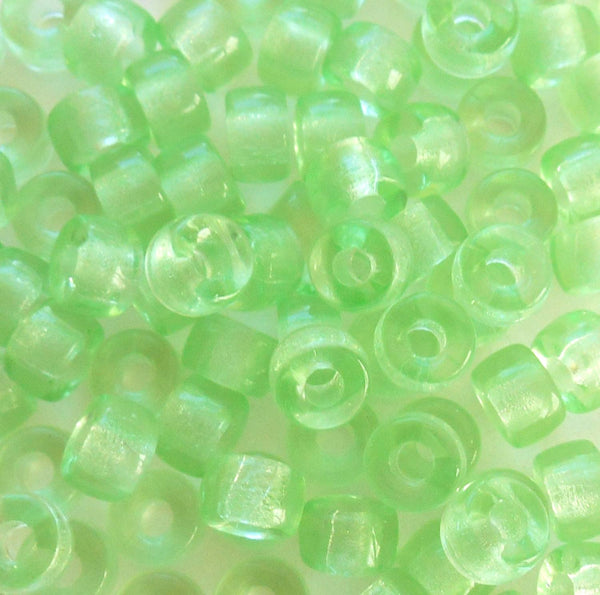 Fifty 6mm Czech clear mint green glass pony roller beads, large hole crow beads, C3350 - Glorious Glass Beads