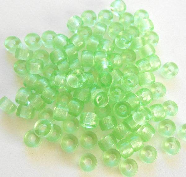 Fifty 6mm Czech clear mint green glass pony roller beads, large hole crow beads, C3350 - Glorious Glass Beads