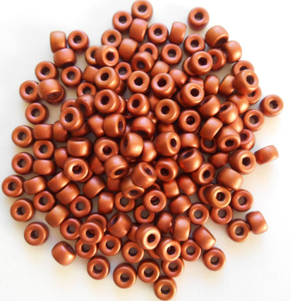 Fifty 6mm Czech Metallic Copper pony roller beads, large hole glass crow beads, C2650