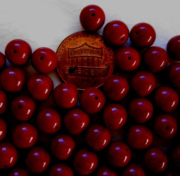 Lot of 25 8mm Czech glass Opaque Blood Red druk beads,  C5625 - Glorious Glass Beads