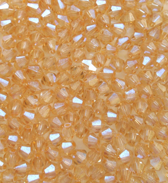Lot of 20 4mm Czech Preciosa Crystal Lumi glass faceted tan luster bicone beads, C4520 - Glorious Glass Beads