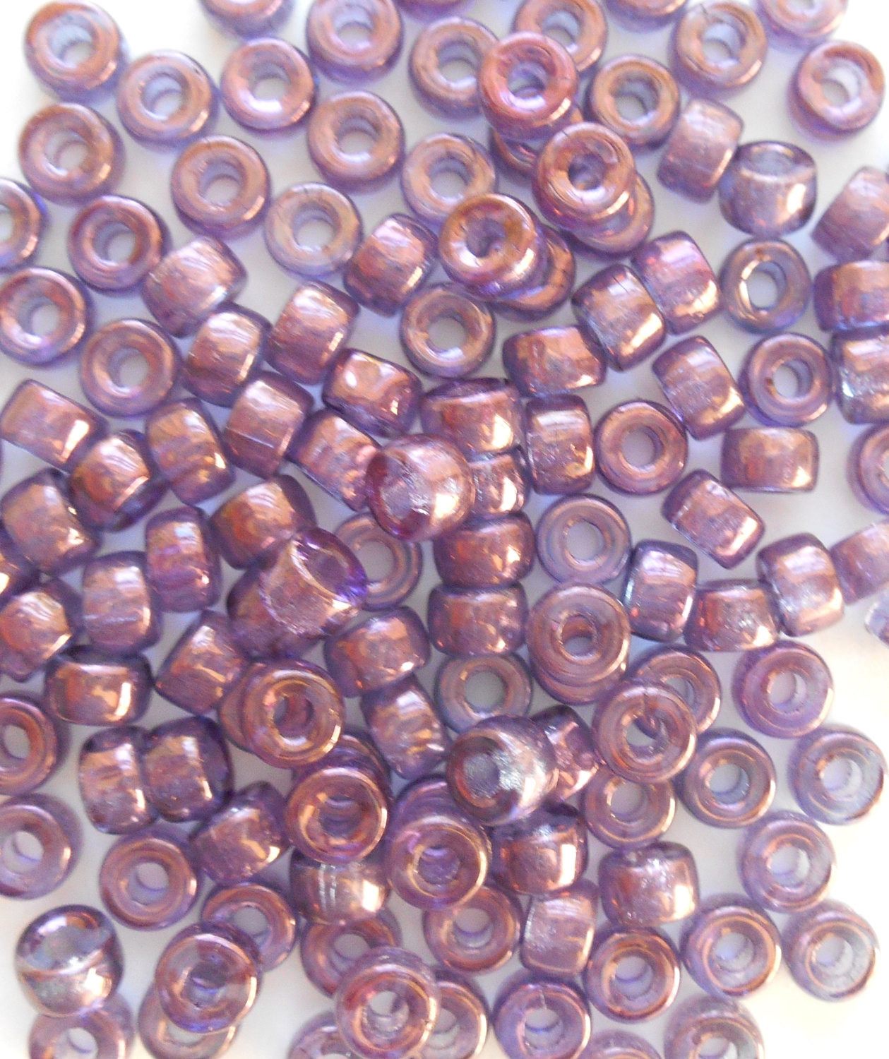 Fifty 6mm Czech glass Lumi Amethyst pony roller beads, large hole iridescent beads, C4350 - Glorious Glass Beads