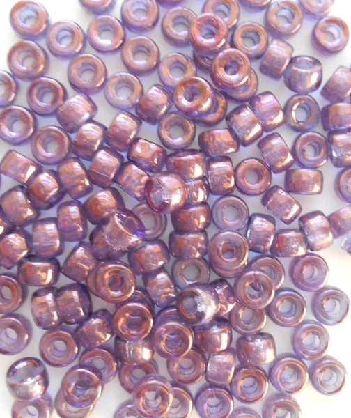 Fifty 6mm Czech glass Lumi Amethyst pony roller beads, large hole iridescent beads, C4350 - Glorious Glass Beads