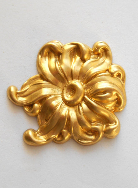 1 Large Raw Brass Flower Stamping, Charm, Pendant, Component, Connector, 44mm, made in the USA C1501 - Glorious Glass Beads