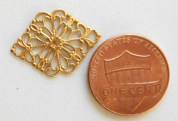 Lot of 12 Raw Brass Stamping Diamond, Oval Filigree Connectors, 21 x 15mm, made in the USA, C6101 - Glorious Glass Beads