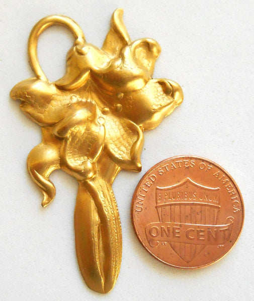 One Raw Brass Flower Stamping, Charm, Pendant, Component, Dangle, 48 by 30mm, made in the USA, C2501 - Glorious Glass Beads