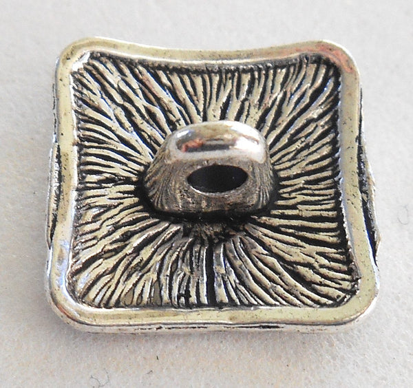 One antique silver 17mm decorative ornate square shank button, C7111 - Glorious Glass Beads