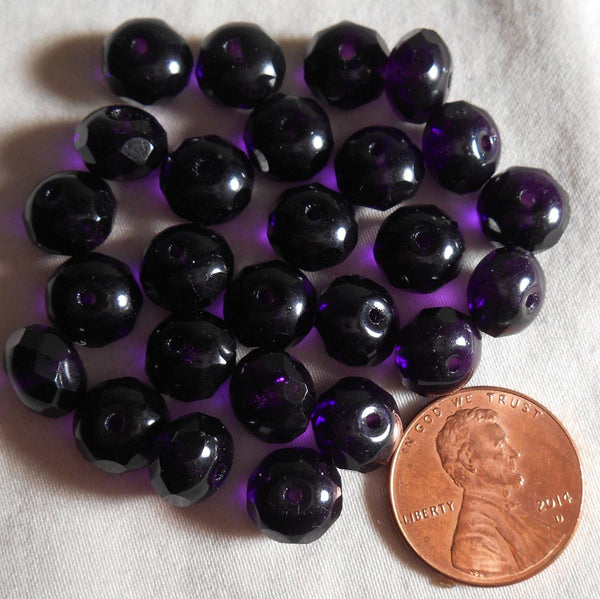Lot of 25 6 x 9mm Deep Purple, Violet puffy rondelle beads, firepolished, faceted Czech glass beads C2725 - Glorious Glass Beads