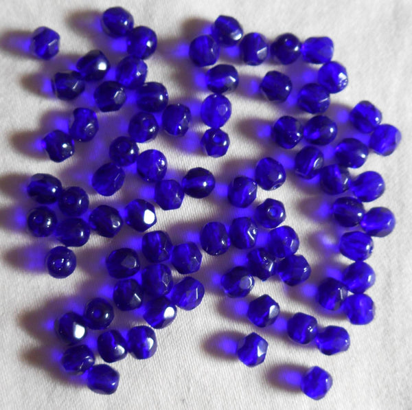 Fifty 4mm Czech glass Cobalt Blue firepolished faceted round glass beads, C8550