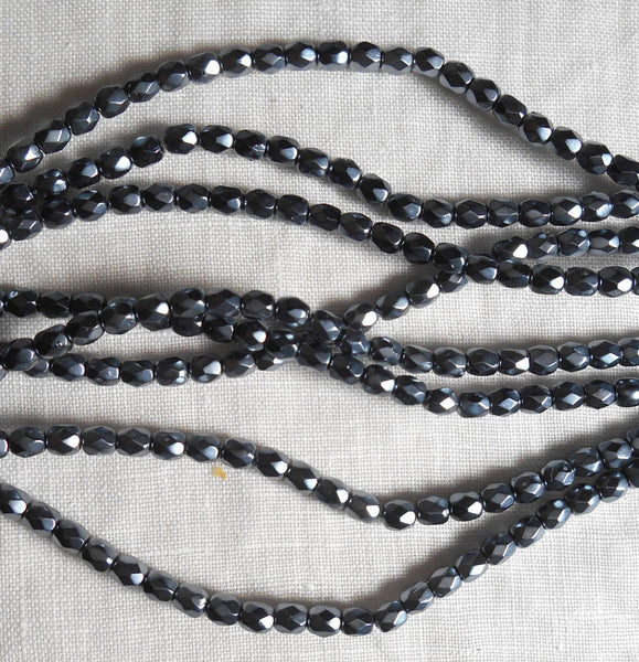 50 3mm Czech glass Hematite, Gray Silver beads, firepolished faceted round glass beads C2750