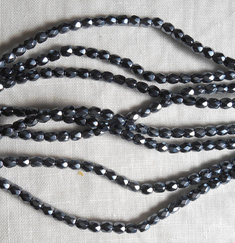 50 3mm Czech glass Hematite, Gray Silver beads, firepolished faceted round glass beads C2750 - Glorious Glass Beads