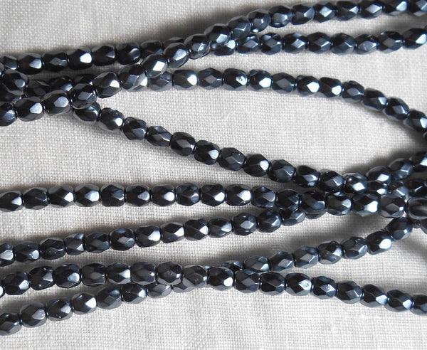 50 3mm Czech glass Hematite, Gray Silver beads, firepolished faceted round glass beads C2750 - Glorious Glass Beads