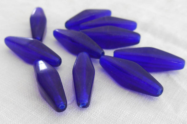 Ten 24 x 9mm cobalt blue glass long lantern or tube beads, C8501 - Glorious Glass Beads