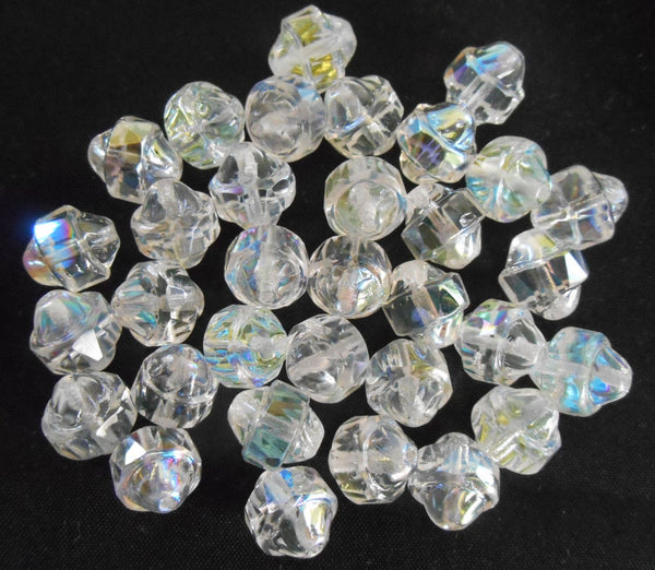 Ten Czech white iridescent Crystal AB antique cut turbine, cathedral, saturn beads, 11 x 10mm, C0101 - Glorious Glass Beads