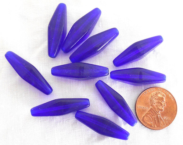 Ten 24 x 9mm cobalt blue glass long lantern or tube beads, C8501 - Glorious Glass Beads