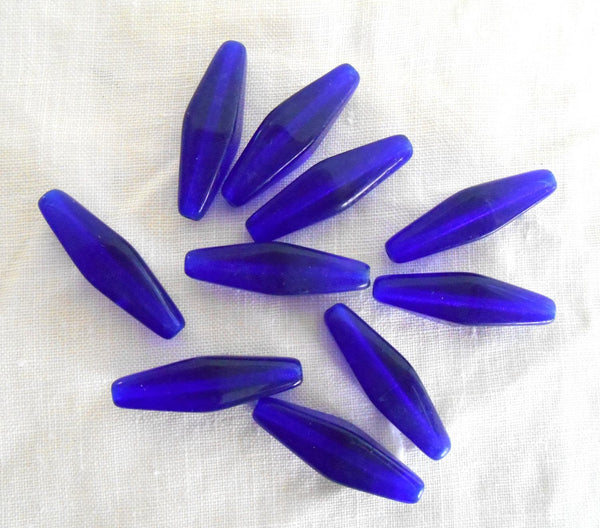 Ten 24 x 9mm cobalt blue glass long lantern or tube beads, C8501
