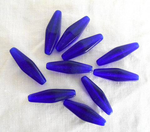 Ten 24 x 9mm cobalt blue glass long lantern or tube beads, C8501 - Glorious Glass Beads