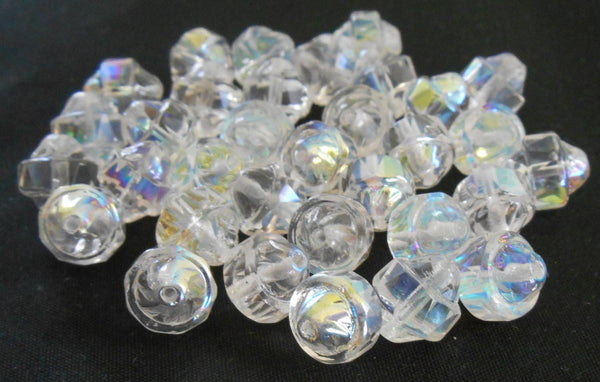 Ten Czech white iridescent Crystal AB antique cut turbine, cathedral, saturn beads, 11 x 10mm, C0101 - Glorious Glass Beads