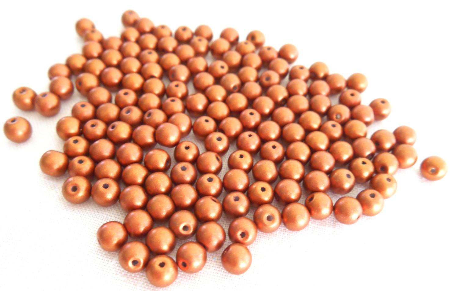 Fifty 4mm Czech glass copper metallic druk beads, C5250 - Glorious Glass Beads