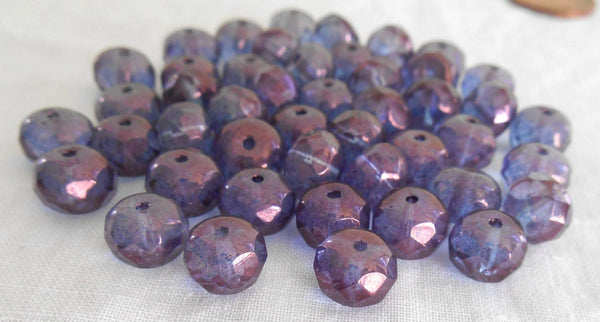 Lot of 25 6 x 9mm Czech glass Lumi Amethyst faceted puffy rondelle beads, C1725 - Glorious Glass Beads