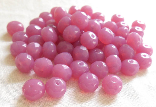 Lot of 25 6 x 9mm Czech glass Rose Opal faceted puffy rondelle beads, C3825 - Glorious Glass Beads