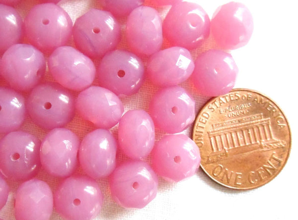 Lot of 25 6 x 9mm Czech glass Rose Opal faceted puffy rondelle beads, C3825 - Glorious Glass Beads