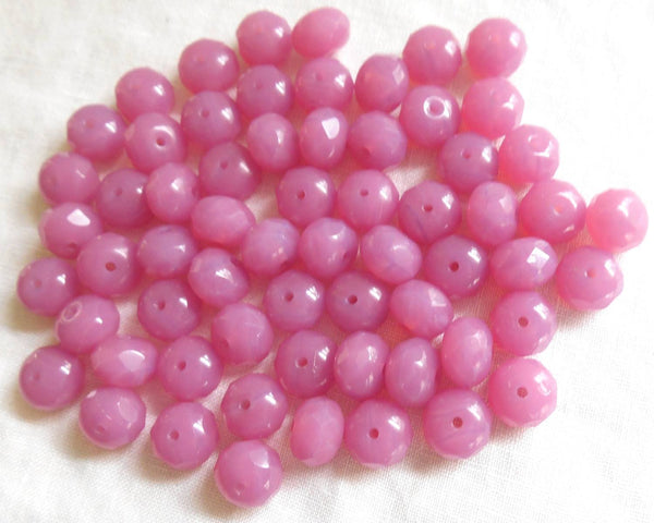 Lot of 25 6 x 9mm Czech glass Rose Opal faceted puffy rondelle beads, C3825 - Glorious Glass Beads
