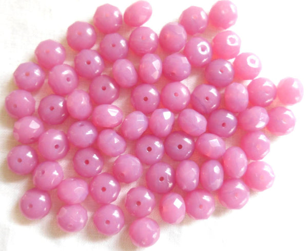 Lot of 25 6 x 9mm Czech glass Rose Opal faceted puffy rondelle beads, C3825 - Glorious Glass Beads