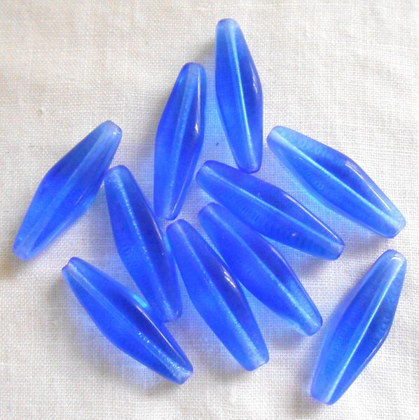 Ten 24 x 9mm sapphire blue glass long lantern or tube beads, C0501