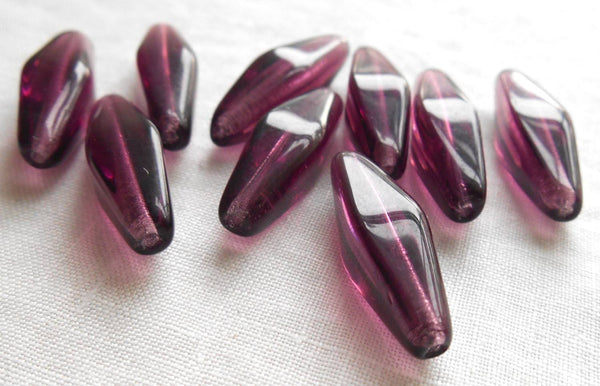 Ten purple, amethyst glass long lantern or tube beads, 24 x 9mm, C9301 - Glorious Glass Beads