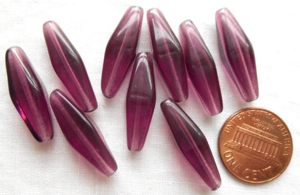 Ten purple, amethyst glass long lantern or tube beads, 24 x 9mm, C9301 - Glorious Glass Beads