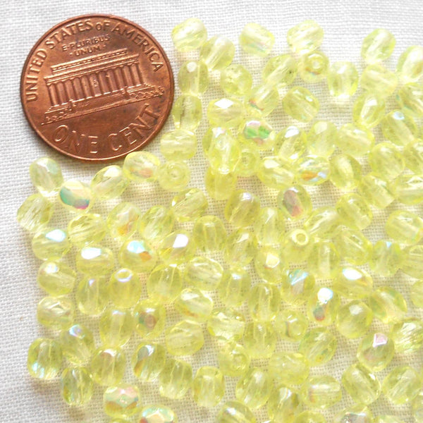 Fifty 4mm Czech glass Jonquil Yellow AB firepolished faceted round glass bead, C2750 - Glorious Glass Beads