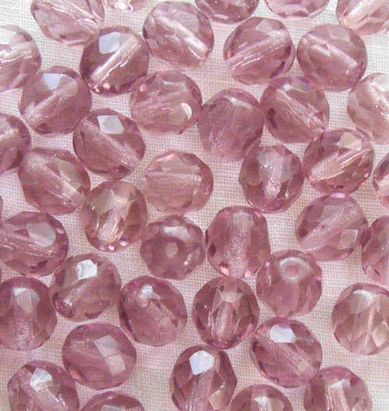 Lot of 25 8mm light amethyst faceted, round, firepolished glass beads, C8425