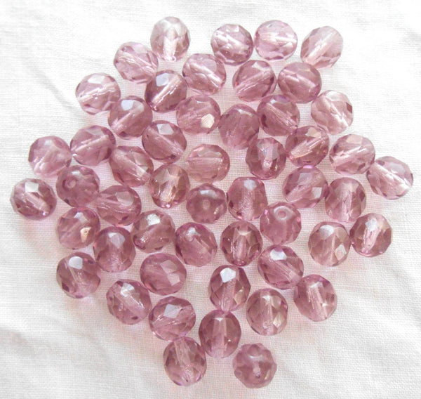 Lot of 25 8mm light amethyst faceted, round, firepolished glass beads, C8425 - Glorious Glass Beads